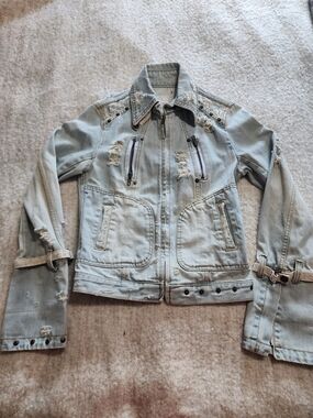 Forever Love Distressed Denim Y2K JacLight Wash Distressed Denim Jacket - Women